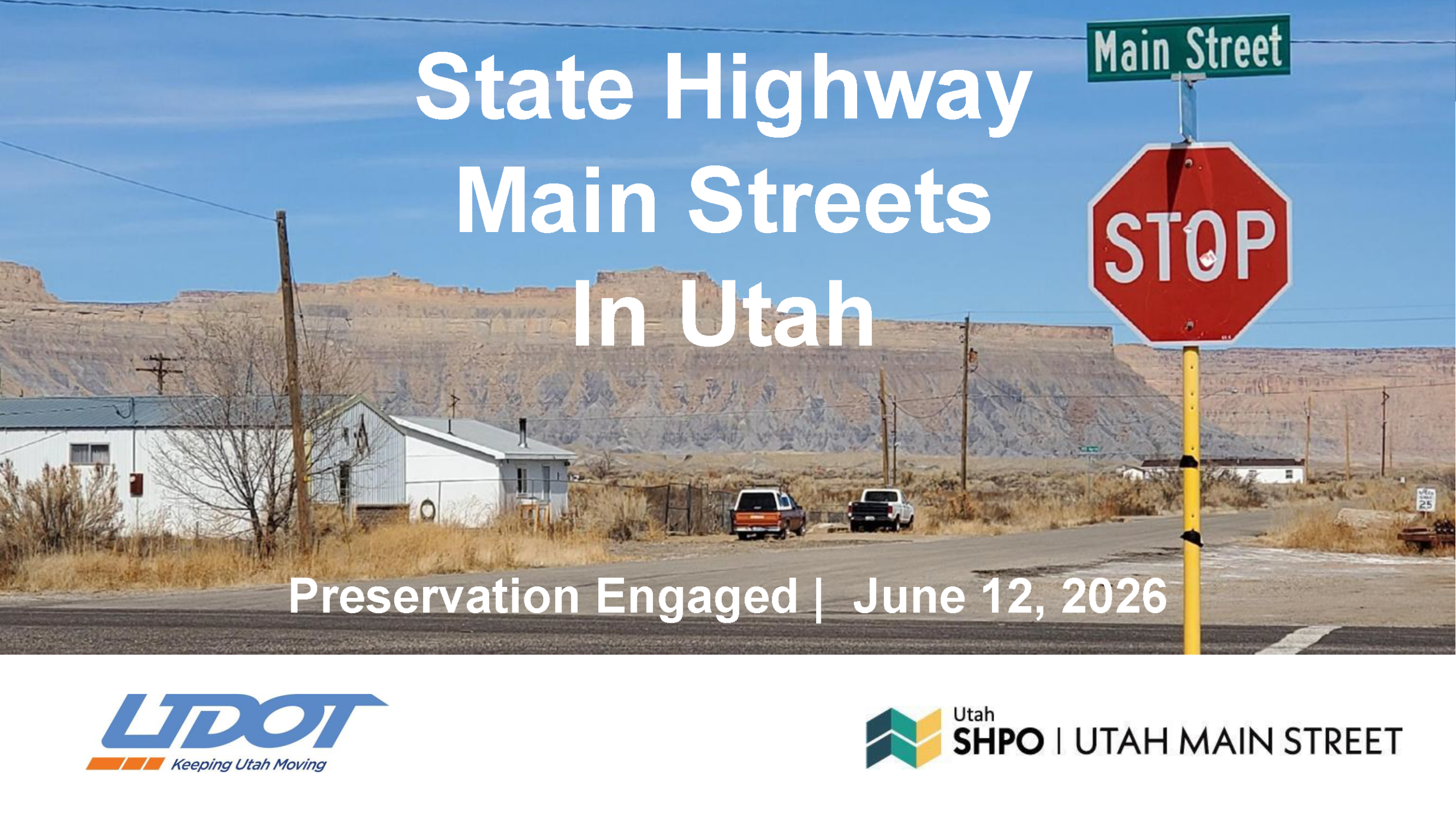 Cover of State Highway Main Streets in Utah Presentation by UDOT
